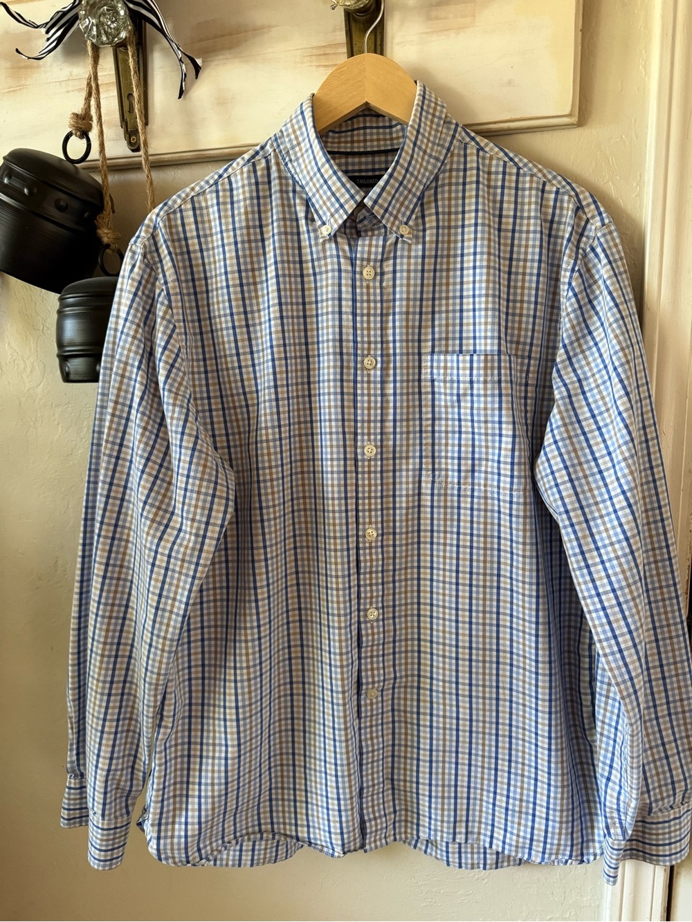 Jos. A. Bank Blue and White Plaid Button-Down Shirt